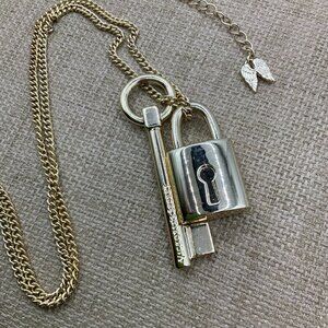 Victoria's Secret Key Lock with Key Pendants Gold Tone Long Chain Necklace